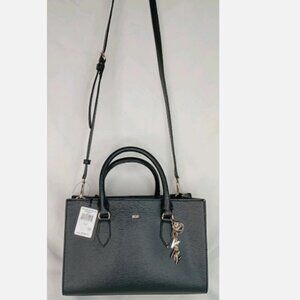 NWT DKNY Perri Box Satchel Bag R33A3A67 Black & Gold MSRP $198